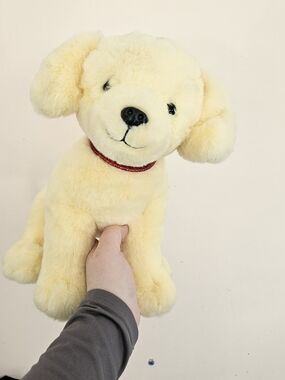 FAO Schwarz Cream Plush Puppy with Red Glitter Collar